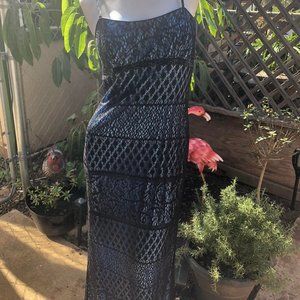 Blue dress with Black Lace Overlay